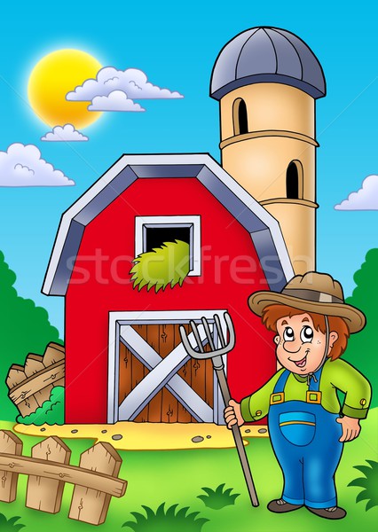 Big red barn with farmer Stock photo © clairev