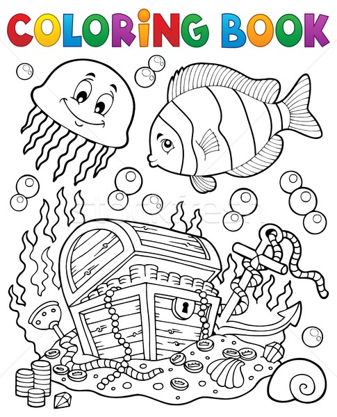 coloring book treasure chest underwater