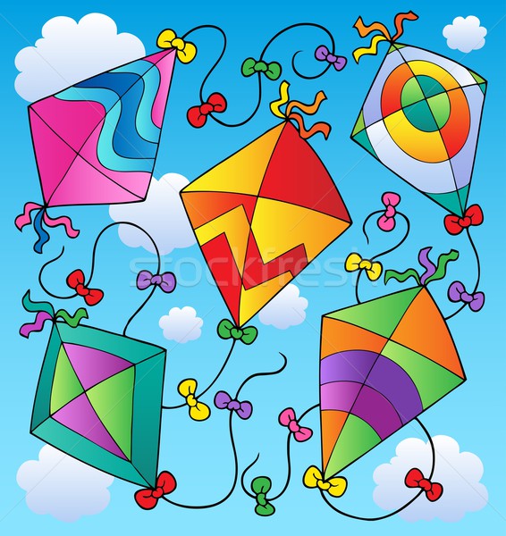 Various flying kites on blue sky Stock photo © clairev