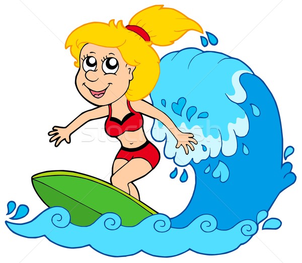 Cartoon Surfer Girl Vector Illustration © Klara Viskova