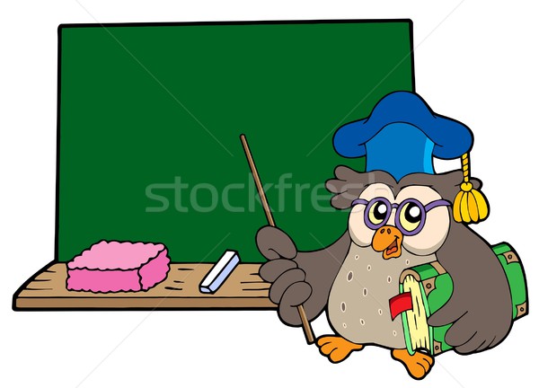 Owl teacher with book and blackboard Stock photo © clairev