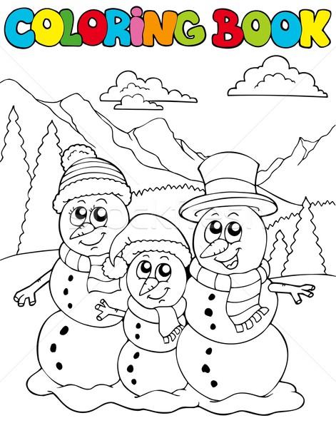 Stockfoto: Kleurboek · sneeuwpop · familie · boek · ontwerp · verf