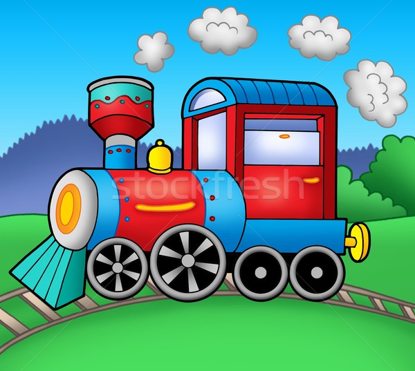 Stock foto: Dampflokomotive · Farbe · Illustration · Baum · Design · Bäume