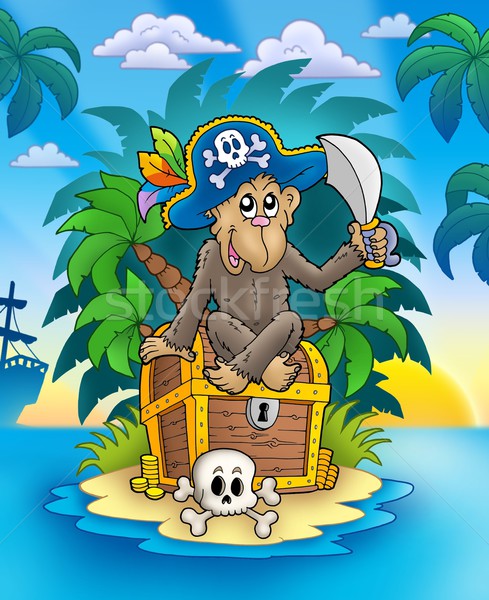 Pirata macaco tesouro ilha cor ilustração Foto stock © clairev