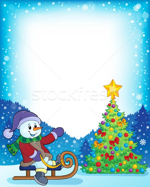 Frame with Christmas tree and snowman 4 Stock photo © clairev