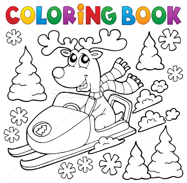 Coloring book reindeer in snowmobile Stock photo © clairev