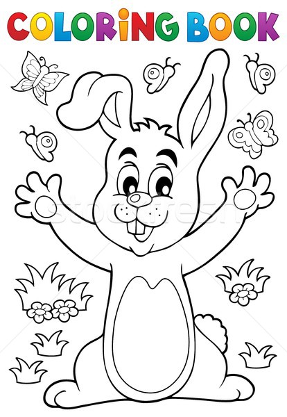 [[stock_photo]]: Livre · de · coloriage · lapin · printemps · livre · heureux · nature