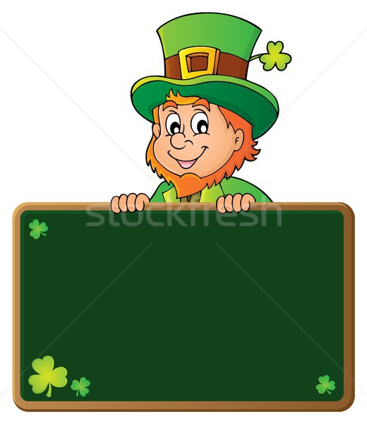 Stock photo: Leprechaun holding greenboard 1