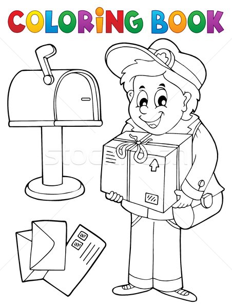 Coloring book mailman delivering box Stock photo © clairev