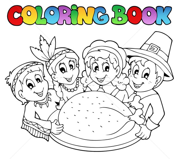 Desenho para colorir de menina Kawaii do Dia de Ação de Graças · Creative  Fabrica