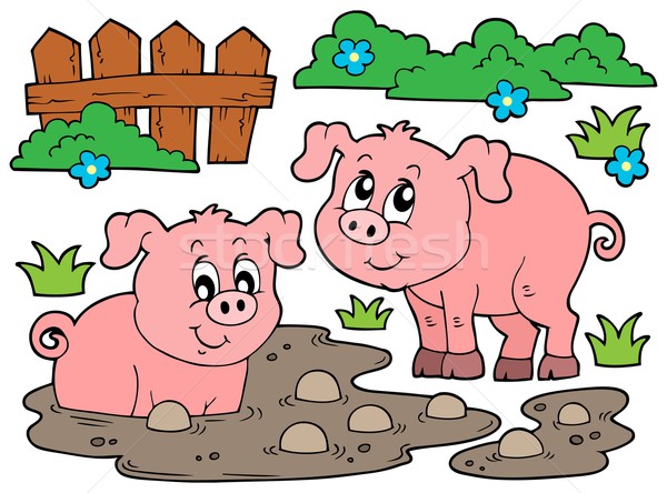 свинья изображение улыбка искусства животные забор Сток-фото © clairev