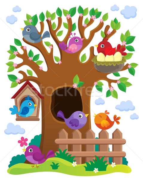 [[stock_photo]]: Arbre · stylisé · oiseaux · image · feuille · oeuf