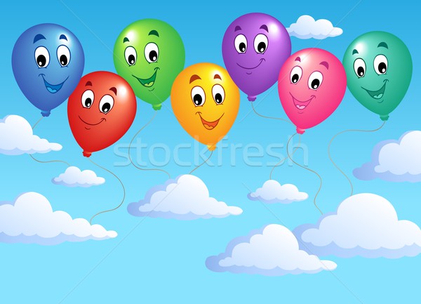 Blauwe hemel opblaasbare ballonnen hemel glimlach kunst Stockfoto © clairev