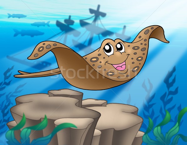 Eagle ray with shipwreck Stock photo © clairev