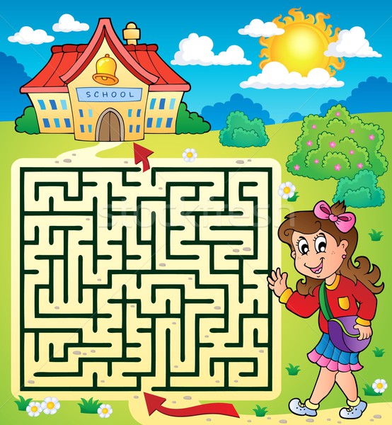 stock photo: maze 3 with schoolgirl