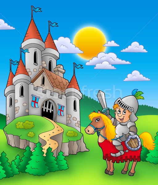Stock photo: Knight on horse with castle