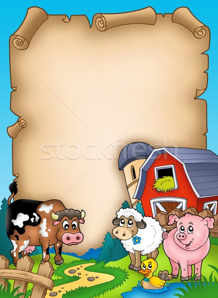 Parchment with barn and animals Stock photo © clairev