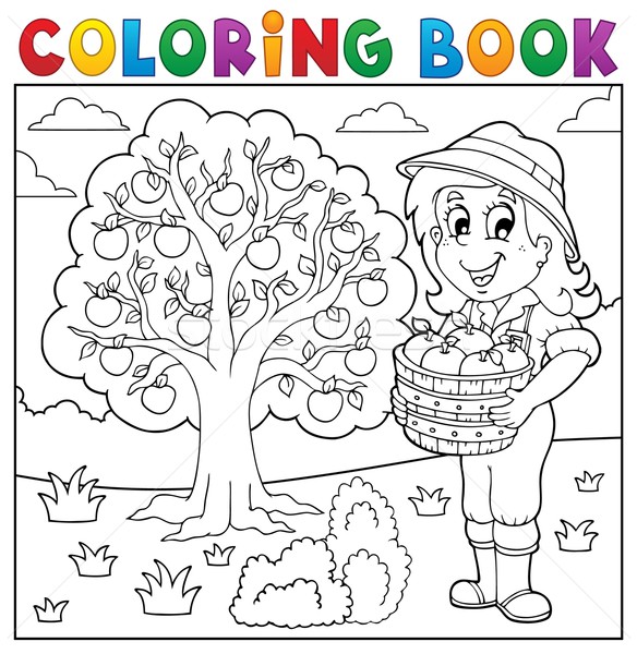 Coloring book girl with collected apples Stock photo © clairev