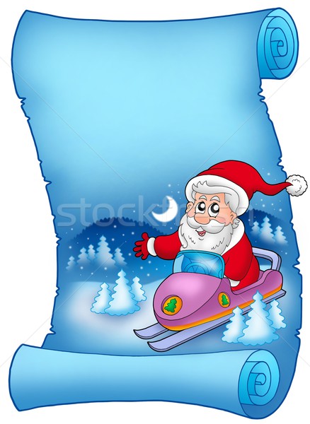 Foto stock: Azul · pergamino · papá · noel · color · ilustración · papel