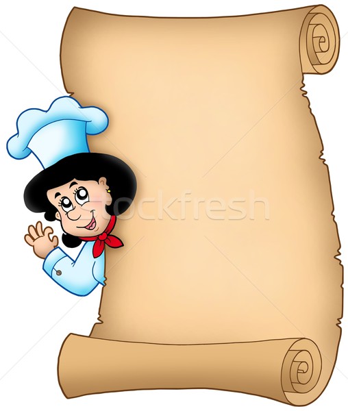 Stock photo: Parchment with lurking woman chef