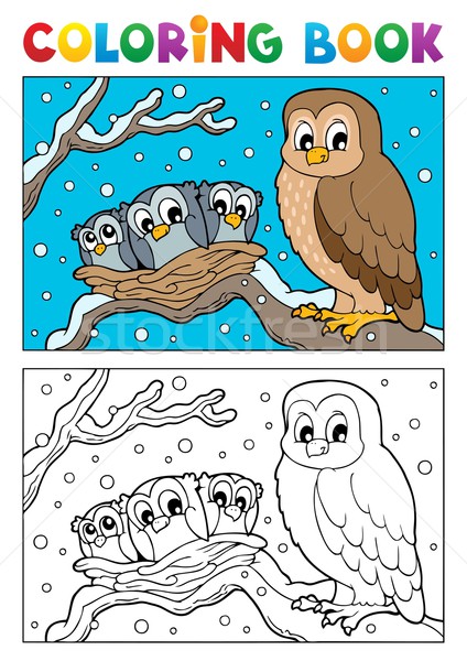 Stock photo: Coloring book owl theme 1