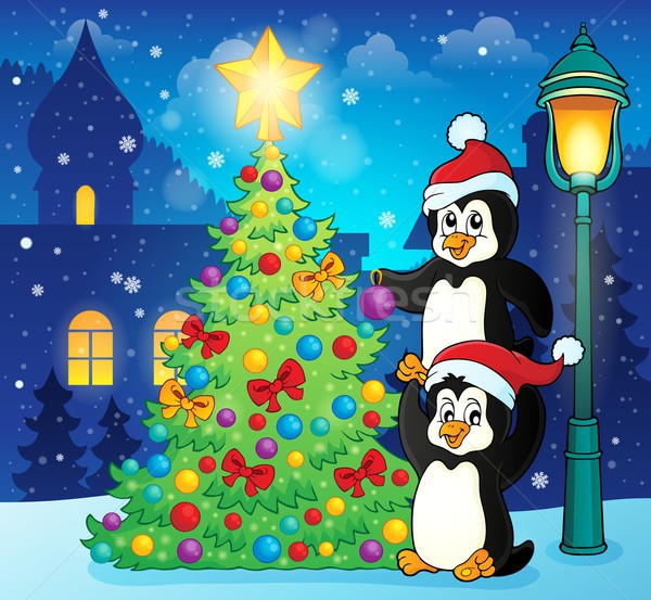 Penguins near Christmas tree theme 3 Stock photo © clairev