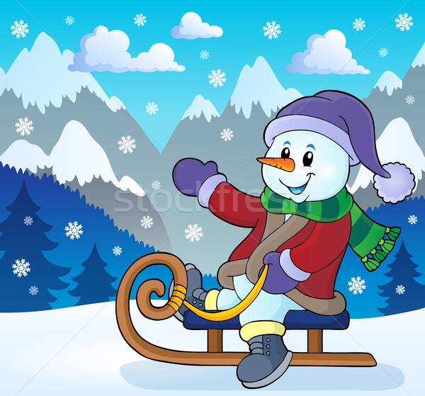 Snowman on sledge theme image 3 Stock photo © clairev