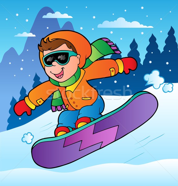 Winterlandschap jongen snowboard gelukkig kind winter Stockfoto © clairev