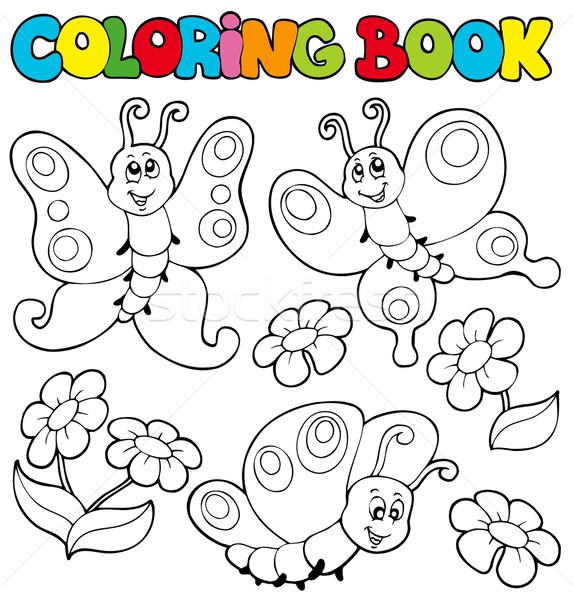 Stockfoto: Kleurboek · vlinders · bloem · boek · oog · gelukkig