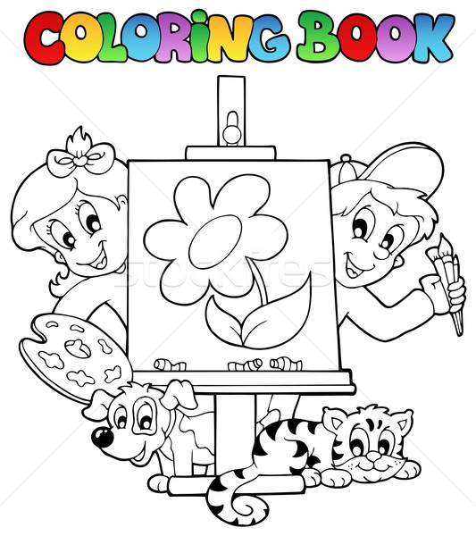 Coloring book with kids and canvas Stock photo © clairev