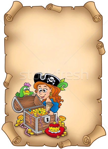 Foto stock: Pergamino · pirata · nina · tesoro · color · ilustración