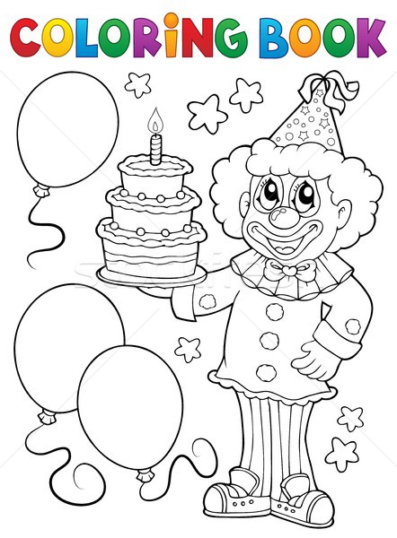 Coloring book clown holding cake Stock photo © clairev
