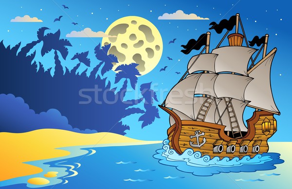 Stock photo: Old vessel at night near beach