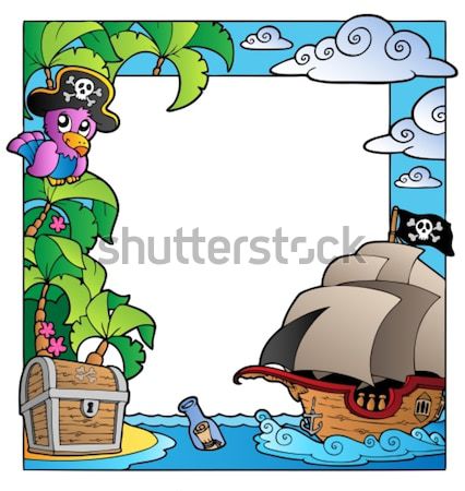 Board on pirate island with ship Stock photo © clairev