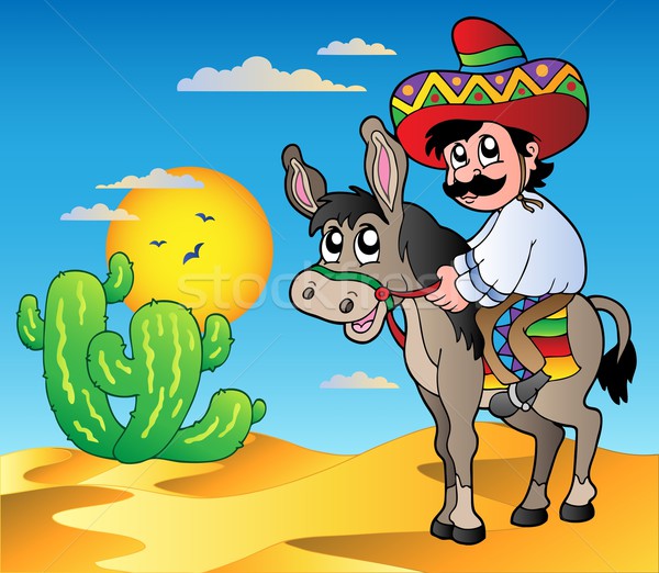 Mexican riding donkey in desert Stock photo © clairev