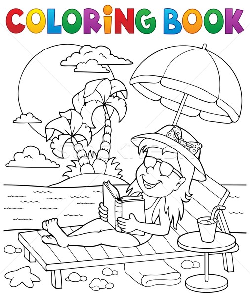 Coloring book girl on sunlounger theme 2 Stock photo © clairev