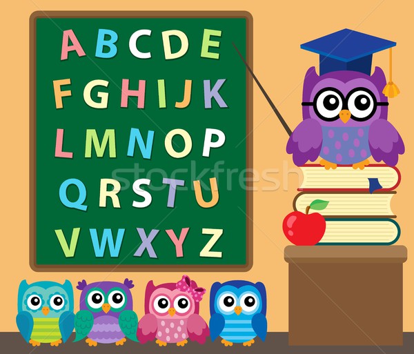 Stock photo: Owl teacher and owlets theme image 2