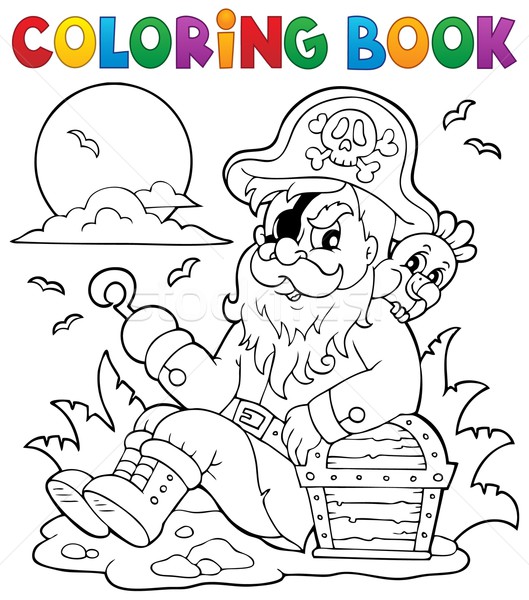 Coloring book with sitting pirate Stock photo © clairev
