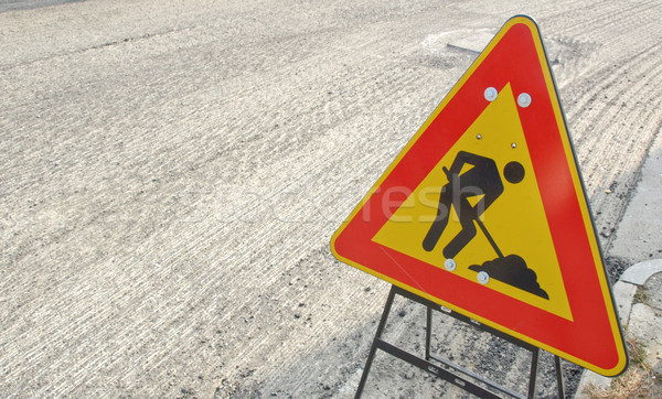 Stock foto: Straße · Verkehrszeichen · Baustelle · Gebäude · Arbeit · Zeichen