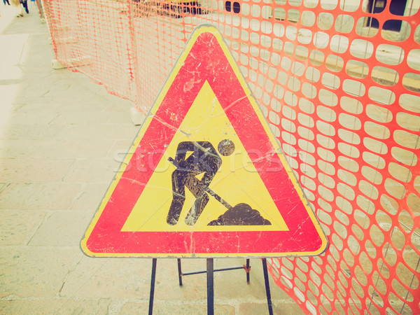 Retro look Roadworks sign Stock photo © claudiodivizia