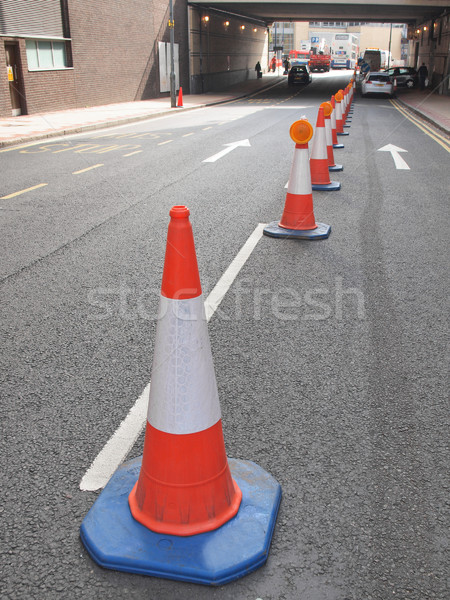 Verkeer kegel gebruikt straat weg teken Stockfoto © claudiodivizia