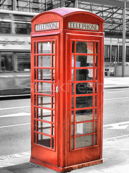 Foto stock: Londres · telefone · caixa · tradicional · vermelho · linha · do · horizonte