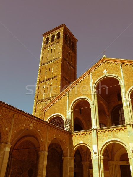 Retro looking Sant Ambrogio church, Milan Stock photo © claudiodivizia