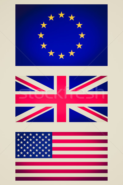 Retro look EU UK USA flag vignetted illustration Stock photo © claudiodivizia