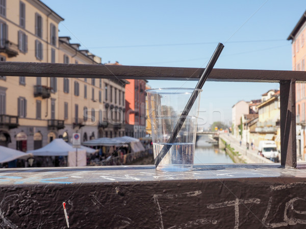 Milánó üveg koktél ital híd csatorna Stock fotó © claudiodivizia