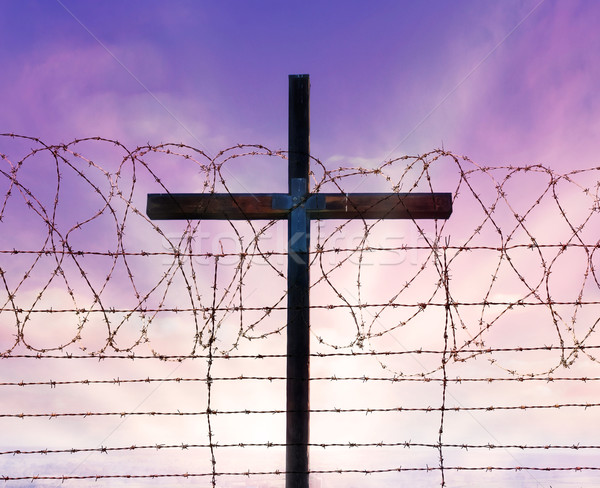 cross of christ behind barbed wire Stock photo © clearviewstock