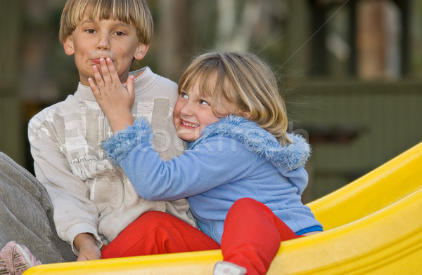 Brat siostra młody chłopak dziewczyna siedzieć boisko Zdjęcia stock © clearviewstock