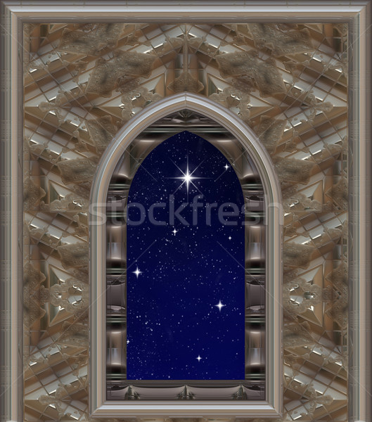 Venster naar uit nachtelijke hemel star gothic Stockfoto © clearviewstock
