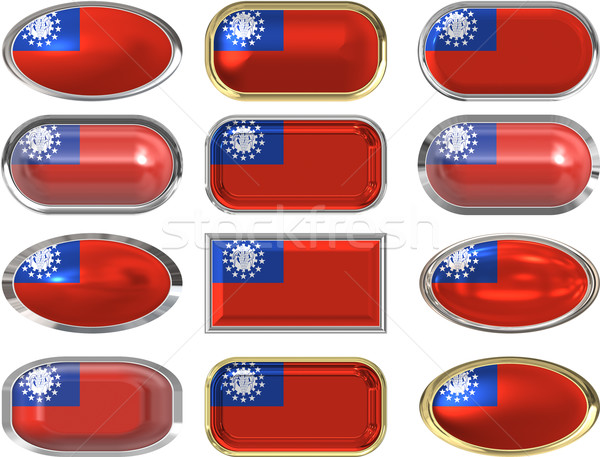 Doze botões bandeira Mianmar Foto stock © clearviewstock