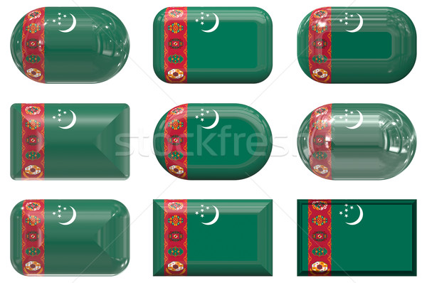 Nueve vidrio botones bandera Turkmenistán Foto stock © clearviewstock